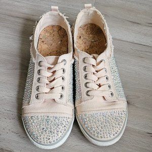 Gianni Bini Pink Canvas Rhinestone Sneakers, Size 6.5 (True size 6), AB Crystals